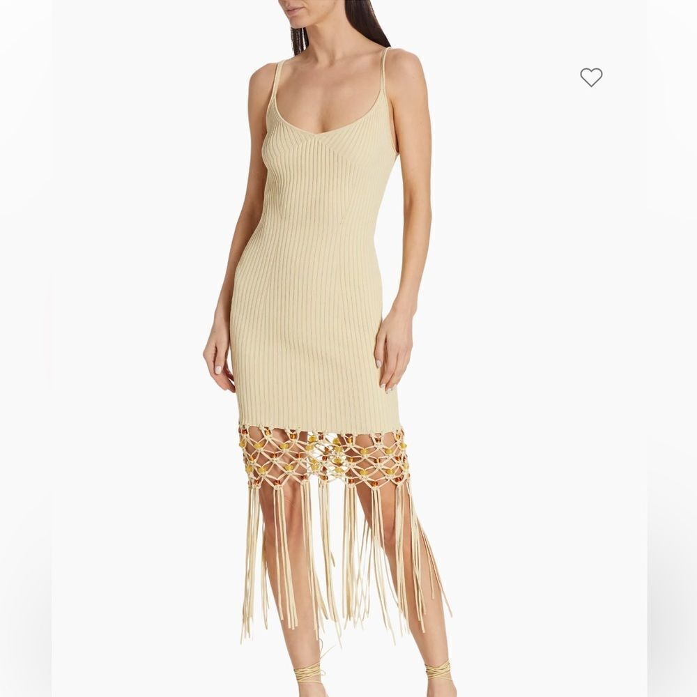 NWT SIMKHAI Diana Beaded Macramé Midi-Dress Large
